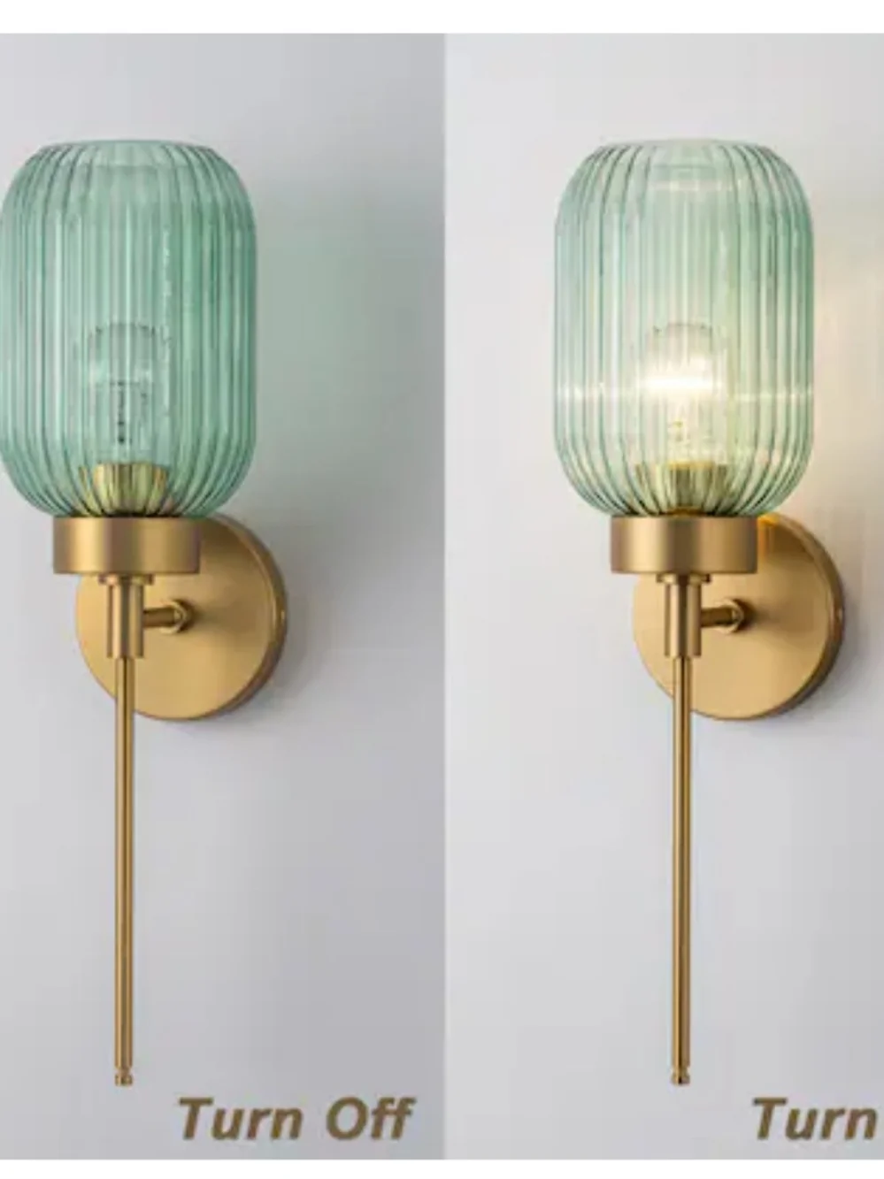 Brass Wall Lantern with Green Ribbed Glass Shade